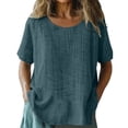 thumbnail image 5 of GZWYHT Cotton Linen Shirts For WomenSolid Shirts Casual Summer Loose Fit Trendy Outfits Gauze Casual Dressy Blouse Outfits Trendy Boho Outfits Crewneck Short Sleeve, 5 of 6