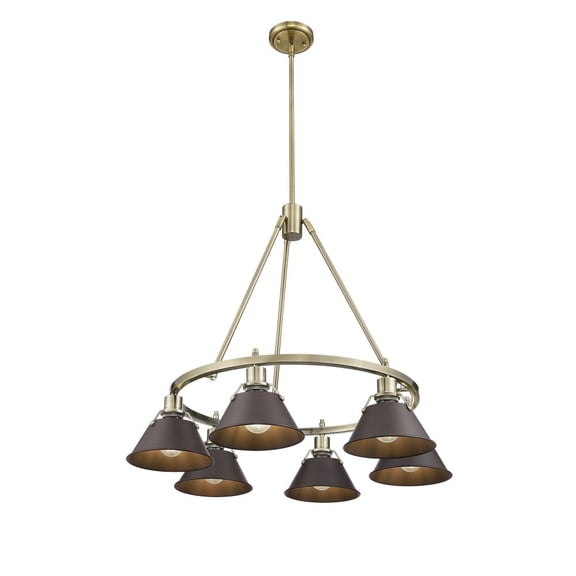 3306-6 AB-RBZ Golden Lighting Orwell - 6 Light Chandelier-20.38 Inches Tall and 29 Inches Wide-Aged Brass Finish-Rubbed Bronze Shade Color