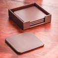 thumbnail image 2 of Dacasso Chocolate Brown Leatherette Holder Square Coaster Set, 2 of 6