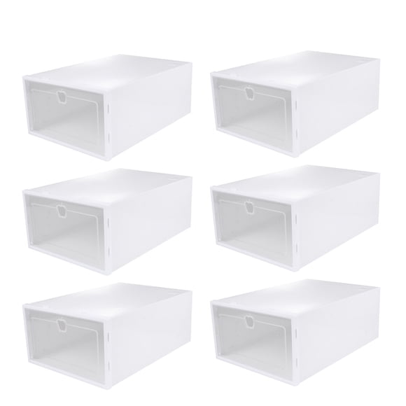 6pcs Shoes Box Drawer Type Shoe Box Thicken Transparent Sneaker Organizer -proof Sneaker Display Case (White, Frame Color)