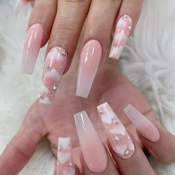 Long Fake Nails Tips Coffin Acrylic Press on Nails Coffin Full Cover False  Nails for Women and Girls 24PCS 