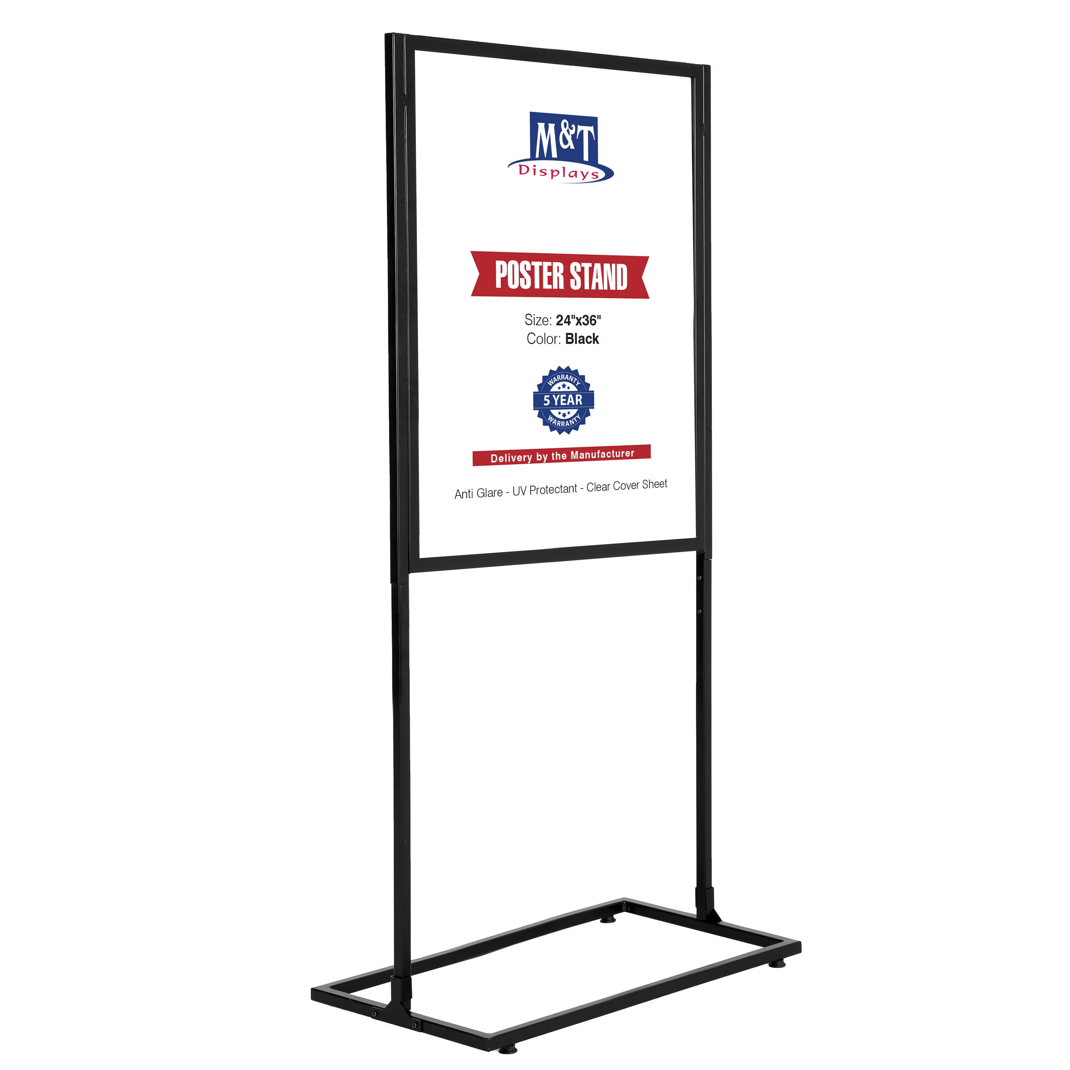 Displays2go MFPH1824SV 24x36-Inch Poster Sign Stand, Double Sided with PVC  Lenses, 67-Inch Tall (MFPH2436SV) 