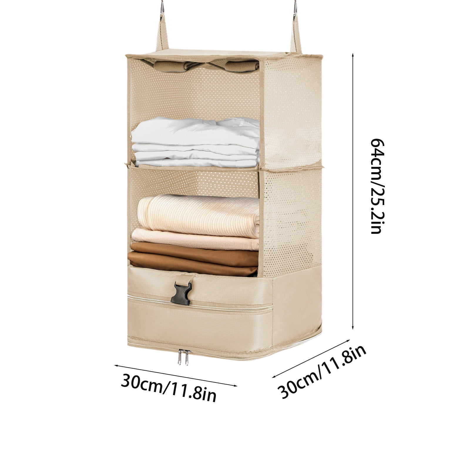 Hanging Packing Cubes | Portable Closet Shelves Travel Garment Organizer | 3 Compartments with Pockets | Gray or Khaki