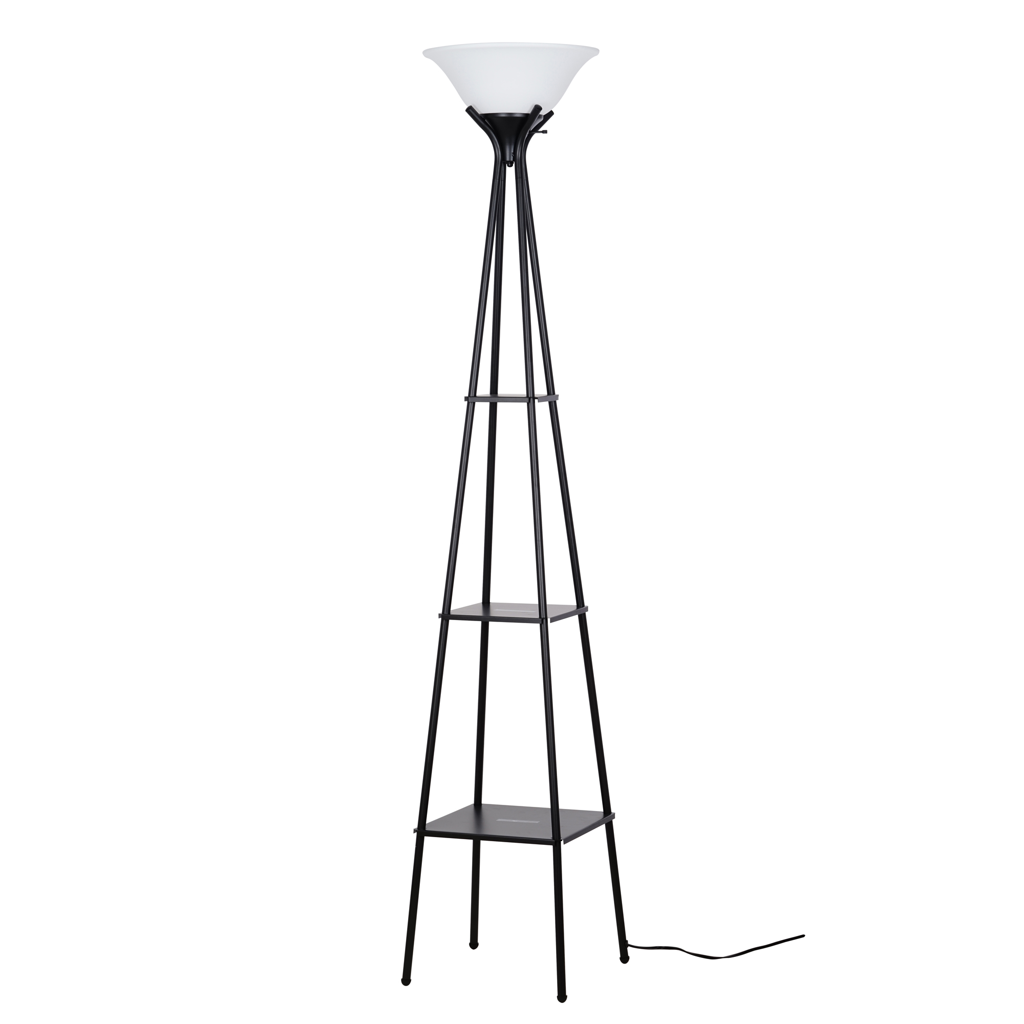 Mainstays Charcoal Finish Metal Etagere Floor Lamp with Shelves