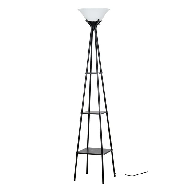 Mainstays Charcoal Metal Transitional, Black Tripod Floor Lamp With Shelves