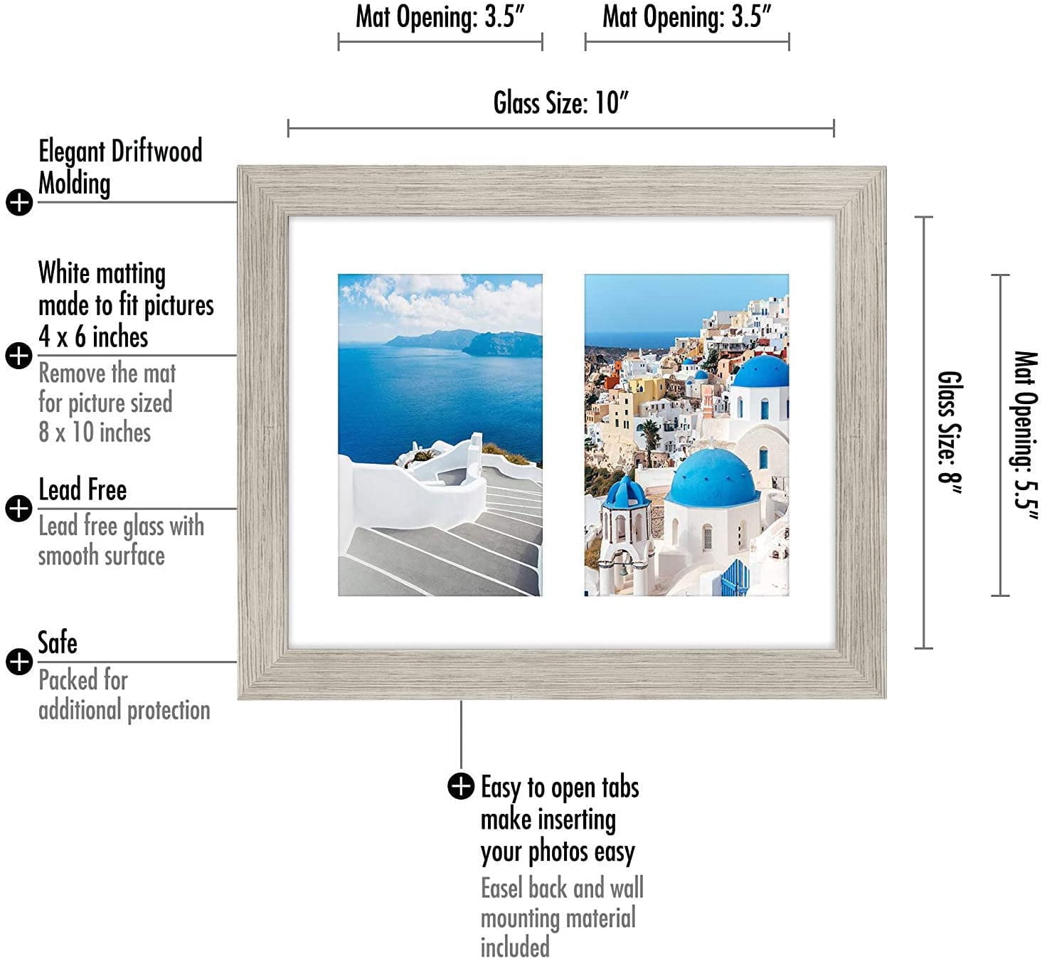 Americanflat 4x6 Double Picture Frame in Driftwood- Composite Wood with Shatter Resistant Glass - Horizontal and Vertical Formats for Wall and Tabletop