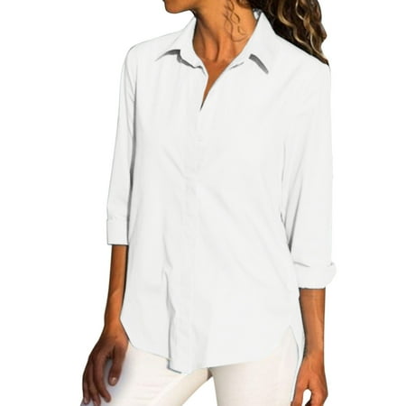 

JDEFEG Cotton Pajama Shirt Women Ladies Spring and Autumn Solid Color Long Sleeve Split Side Button Stand Collar Shirt Skeleton Shirt Long Sleeve Women Polyester Spandex White Xxxl