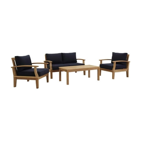 Modway Marina 4 Piece Outdoor Patio Teak Sofa Set in Natural White