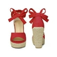 thumbnail image 4 of BLISSFUL STEP Platform Espadrilles Ankle Tie Wedge Sandals for Women Red 6, 4 of 4