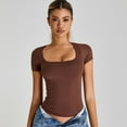 thumbnail image 3 of SWSMCLT Women's Soft T Shirt Fitted Top Basic Scoop Neck Lightweight T-shirt Yoga Summer Cool Workout Thin Spandex Brown Small, 3 of 5