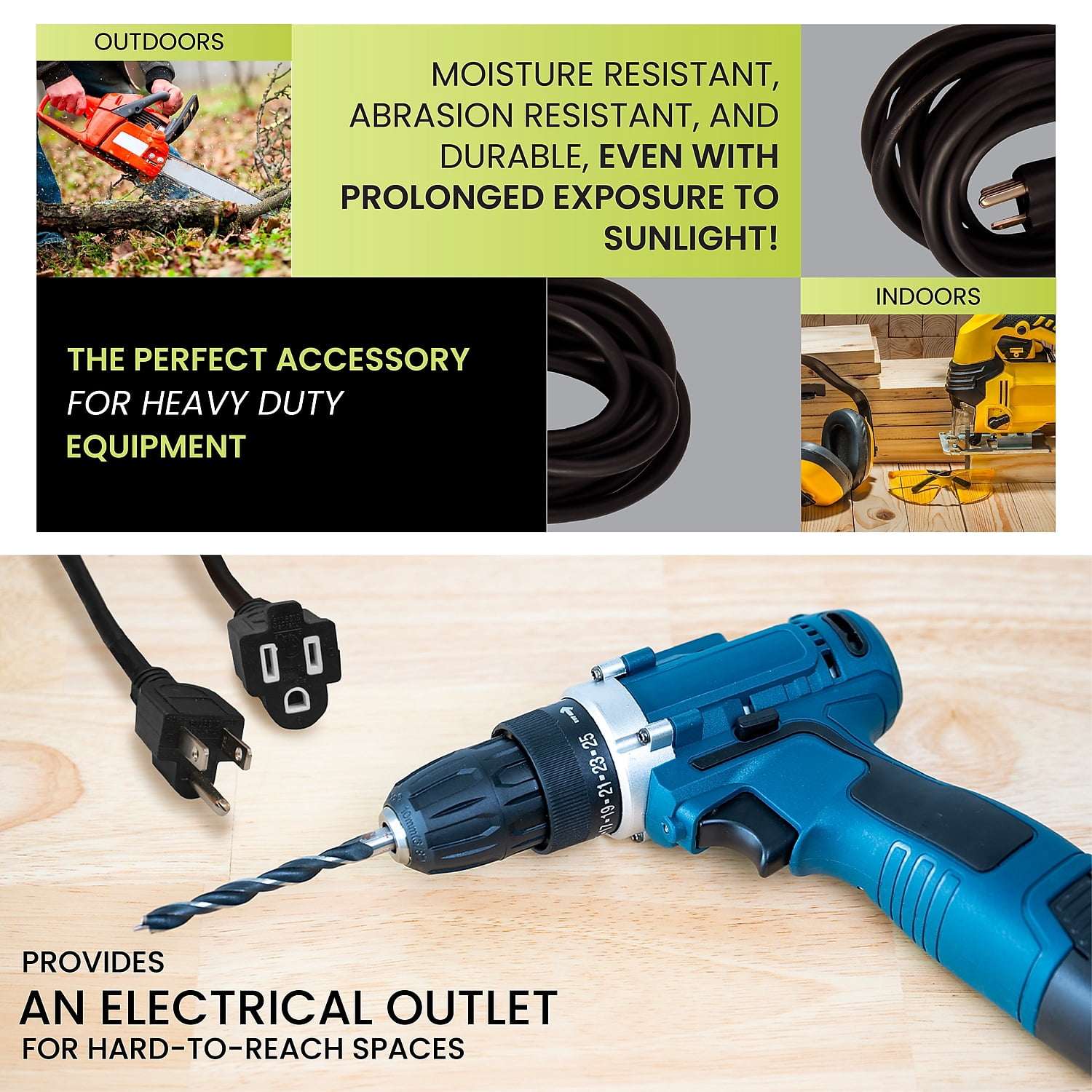 GoGreen Power 16/3 15 ft Black 1 Outlet Heavy Duty Extension Cord