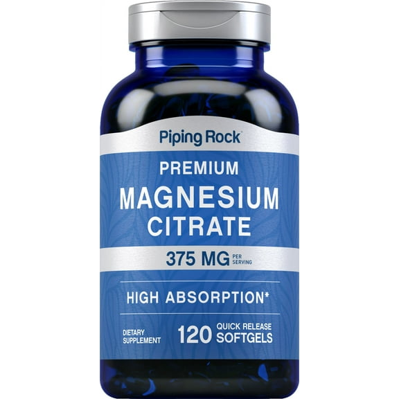 Magnesium Citrate Supplement | 375 mg | 120 Softgels | Non-GMO, Gluten Free | by Piping Rock