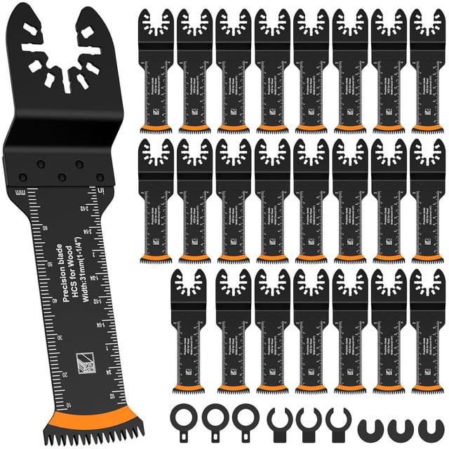 24Pcs Japanese Tooth Oscillating Saw Blades Extra Long Oscillating Multitool Blade Triple Japanese Teeth Arc Edge Cutting Blades Quick Release for Wood