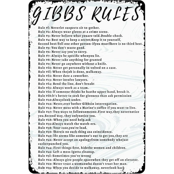 Gibbs' Rules Metal Tin Sign Vintage Wall Decor Retro Art Funny Decorations Home Bar Pub Cafe Farm Room Plaque Posters 12 X 8 Inch
