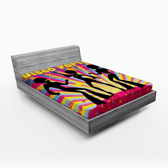 Ambesonne Party Fitted Sheet, Disco Dance Funky, Queen Size, Multicolor