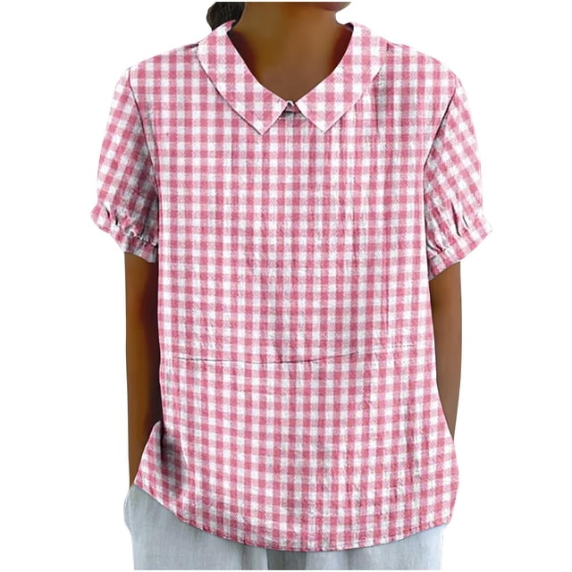 Birdeem Blouses pour Femmes T-Shirt Décontracté Imprimé Mode Manches Courtes Col Poupée Mignon Coton et Lin Blouse