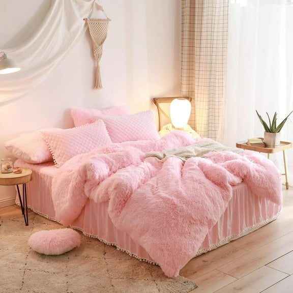 Fluffy Comforter Cover Queen Set, Faux Fur Bedding Sets Queen 1 Pieces (1 Plush Duvet Cover) Fuzzy Bed Set, (Queen)