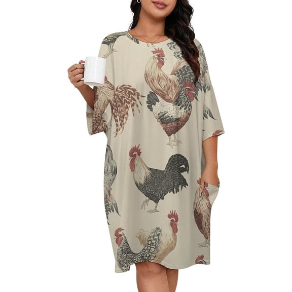 Chicken Pattern Sleepshirts For Sleeping Travels Loose Sleepdress Pajama Dress Soft Nightdress Sleepwear
