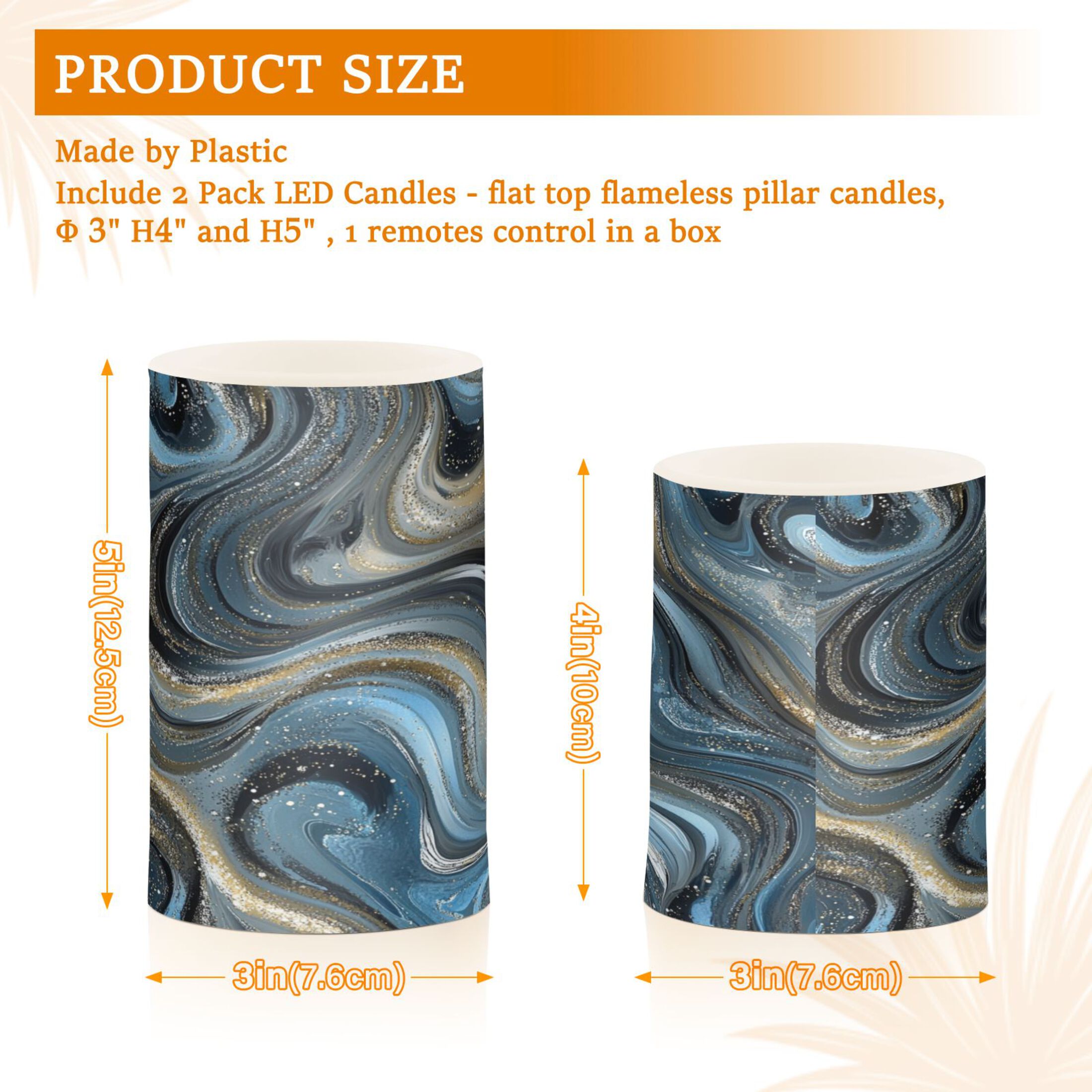 2 PCS Flameless Candles with Remote Timer LED Battery Operated Flickering Candle Light for Wedding Table Home Decoration Gifts Swirling Metal and Marble Pattern