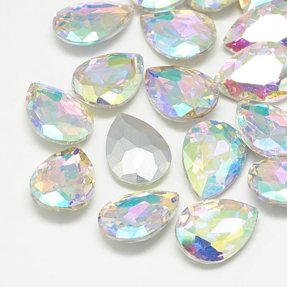 50pcs Pointed Back Glass Rhinestone Cabochons Back Plated Faceted teardrop AB 14x10x4.5mm