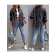 thumbnail image 2 of FOCUSNORM Women's Spring Autumn Denim Coat Lapel Long Sleeve Solid Color Button Up Ripped Jacket, 2 of 8