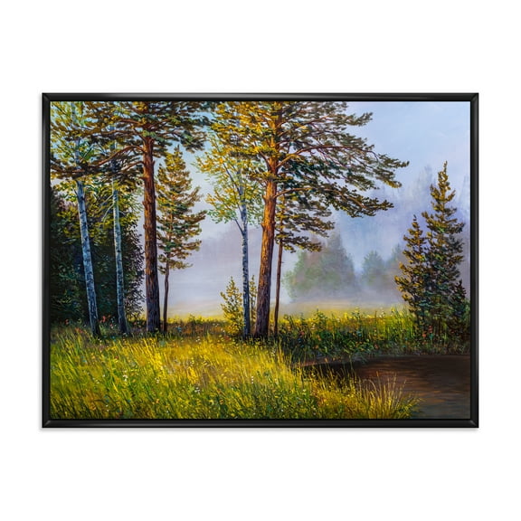 Designart 'Subtle Sunset Light Through The Trees III' Lake House Framed Canvas Wall Art Print