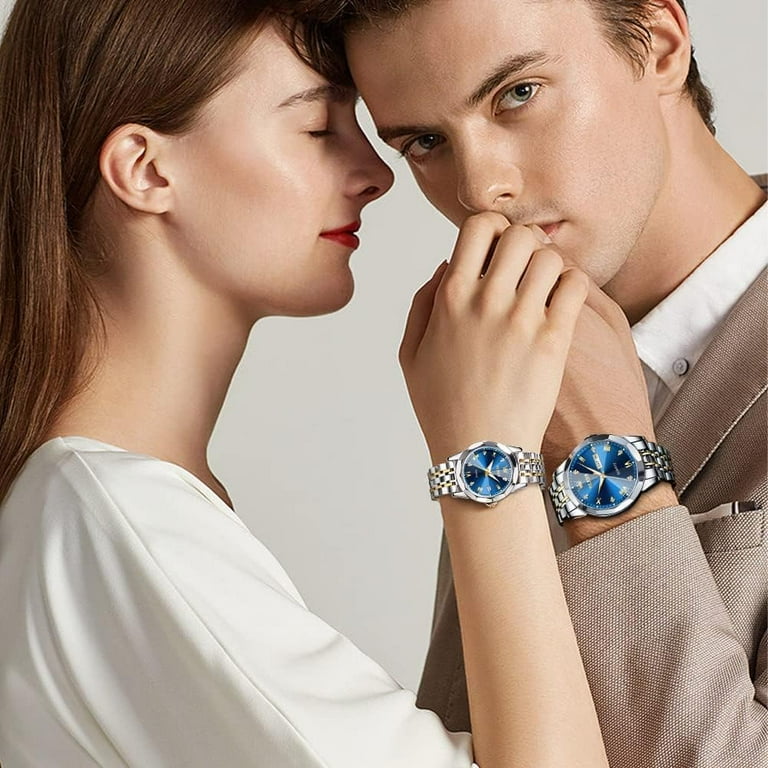 Couple Watches His and Her Fashion Dresse Romantic Set Pair Matching Stainless Steel Strap Luminous Waterproof Wrist Watch Adult Unisex Size One