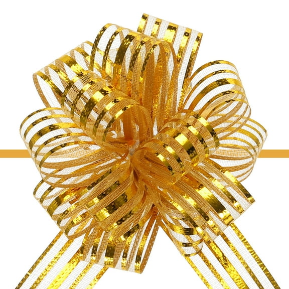 Uxcell 5Pcs 6" Large Organza Pull Bow Metallic Chiffon Gift Wrapping Bows Ribbon Gold for Wedding Presents Baskets Christmas
