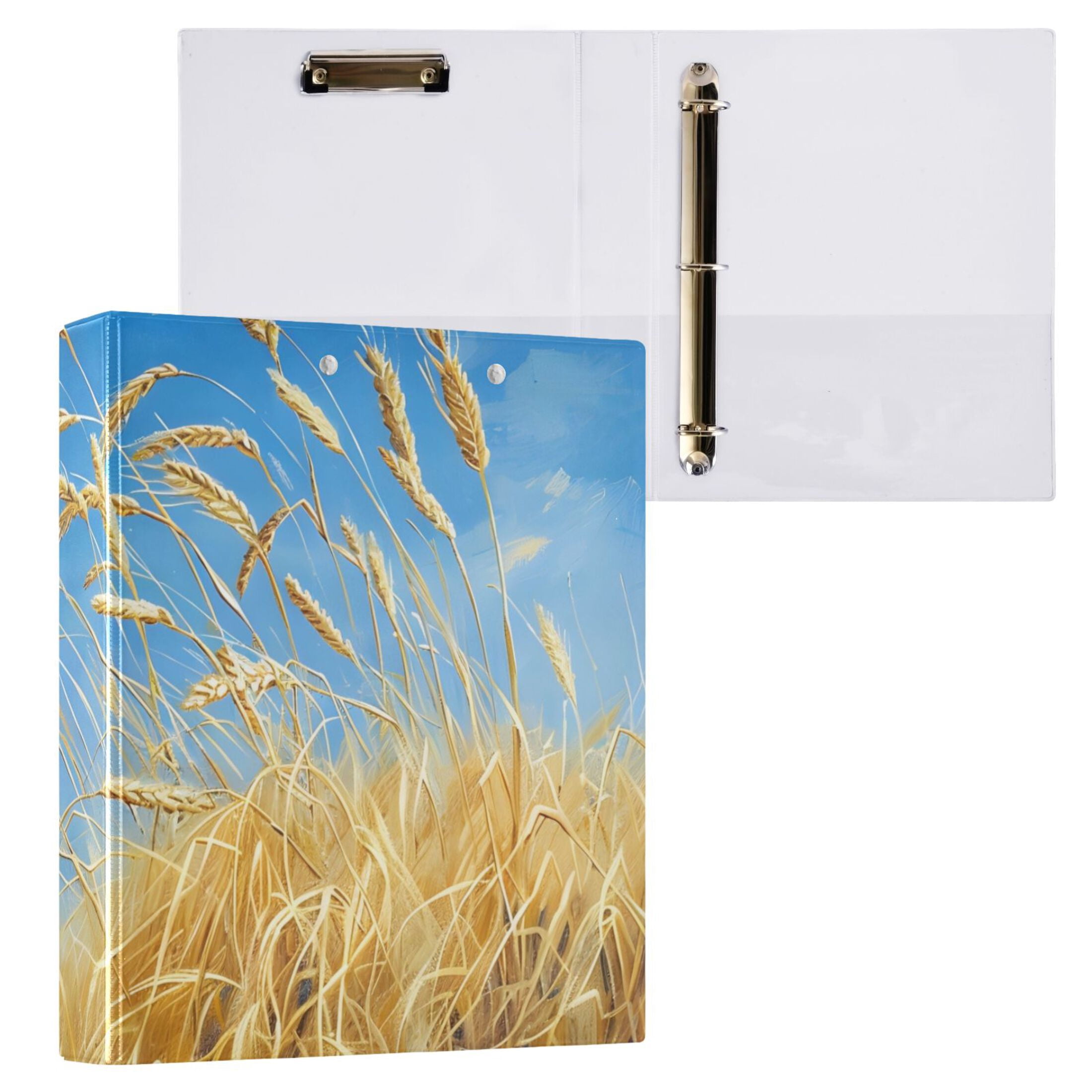 Rice Wheat Harvest 3 Ring Binders 1.5 inch Hardcover File Folders with Interior Pockets A4 Size Organizer for School Office Hospital