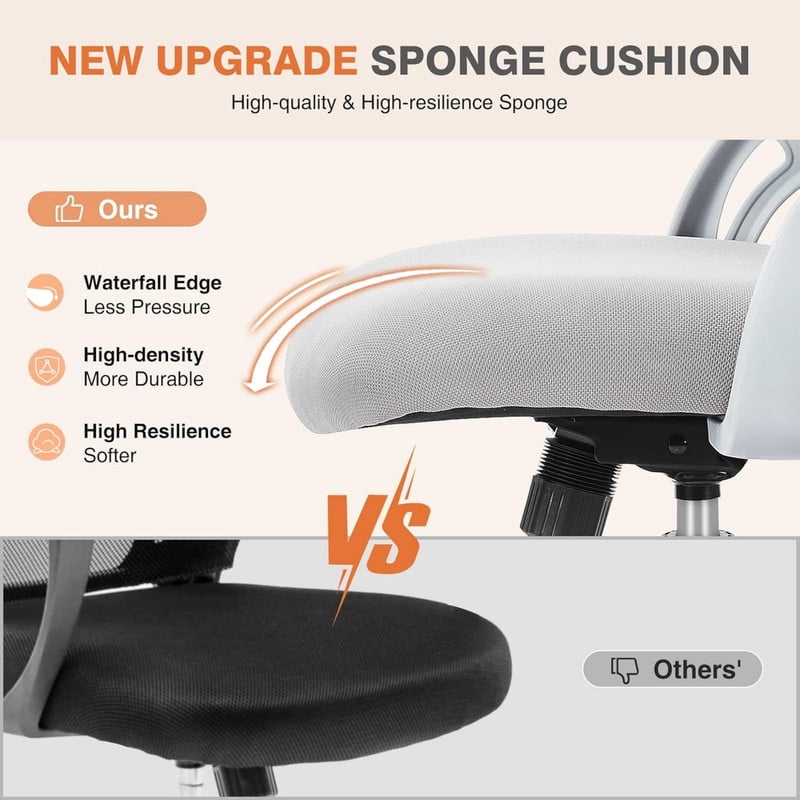 Kelno Ergonomic Office Chair Adjustable Height Draft Chair Rolling Swivel Desk Chair, Grey