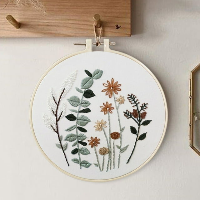 Agiferg DIY Embroidery Starter Kit with Plant Flower Pattern Bamboo Embroidery Hoop Gift