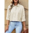 thumbnail image 2 of Asyoly Womens Tops Casual Button Down Cotton Cropped Shirts Solid Long Sleeve Dressy Oversized Blouse with Chest Pocket, 2 of 7