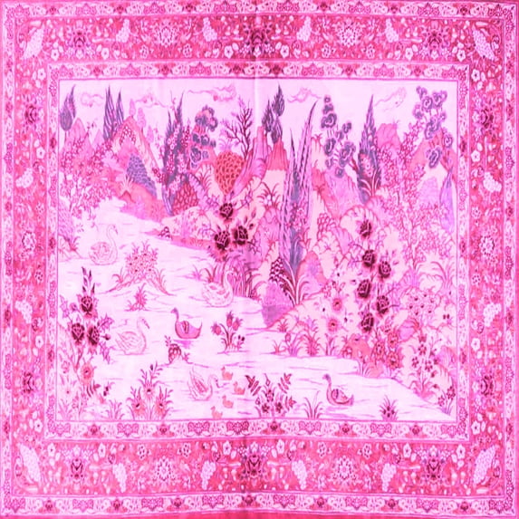 Ahgly Company Indoor Square Animal Pink Traditional Area Rugs, 6' Square