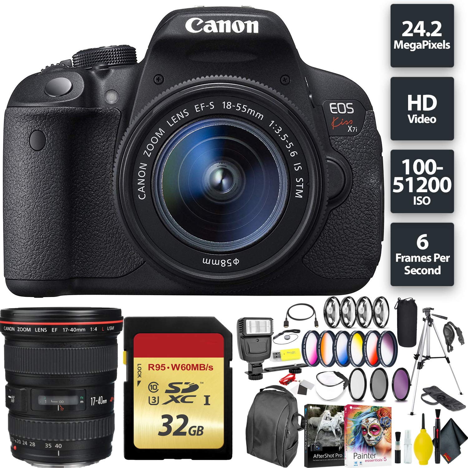 Canon Kiss X7i Camera + 18-55mm Lens International Version + 32GB Memory  Card...