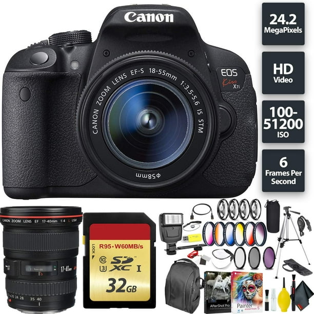 Canon Kiss X7i Camera + 18-55mm Lens International Version + 32GB Memory Card...