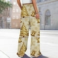 thumbnail image 4 of Ladies' Christmas Printed Wide Leg Pants - Loose Casual Elastic Waist Drawstring With Pockets, Khaki Size XL, 4 of 7