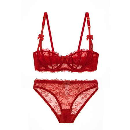 

Plus size girl 1/2 half cup ultra-thin bra sexy lace big chest underwear set