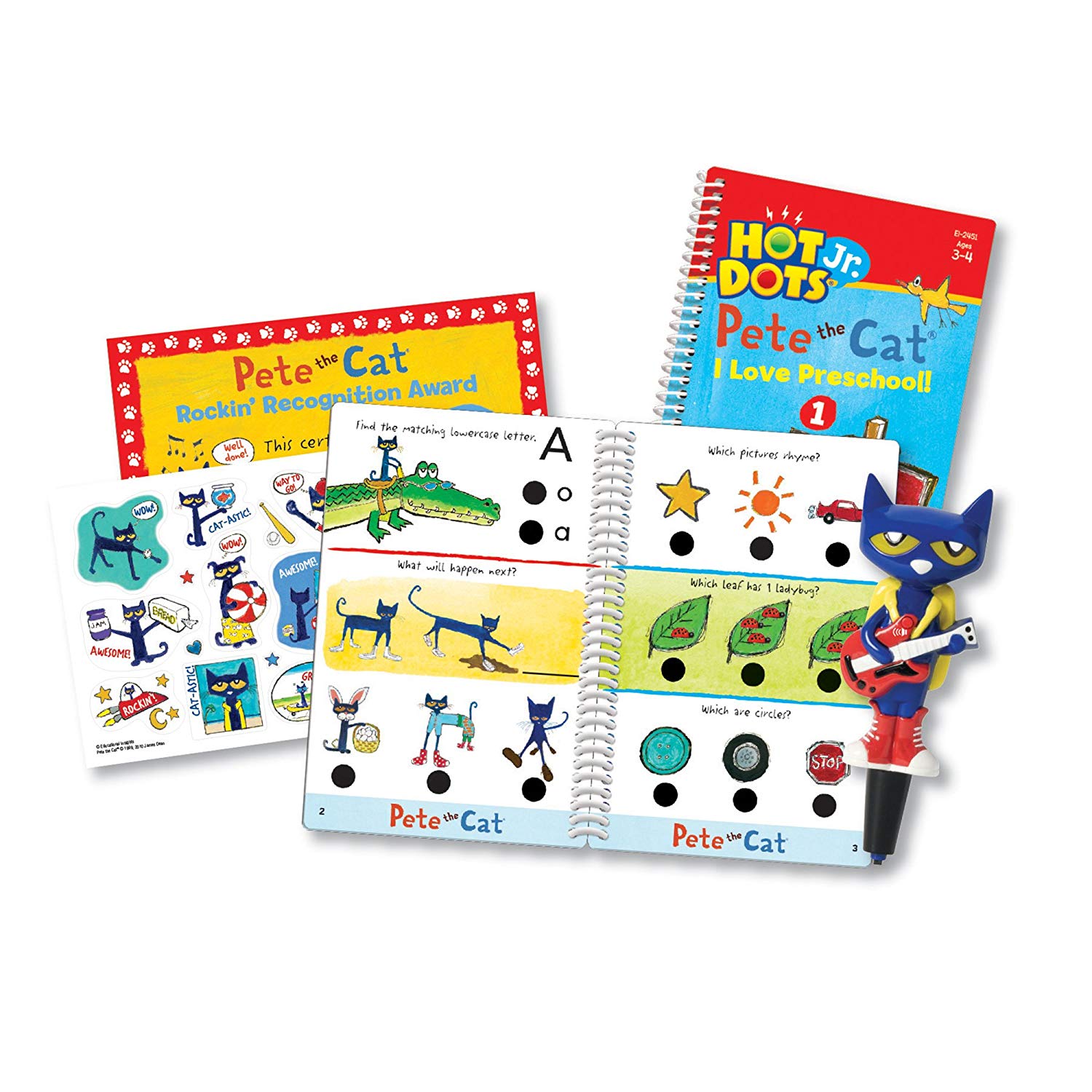 Educational Insights Pete the Cat Hot Dots Interactive Math & Reading Paperback Children's Workbook Set, Ages 3+