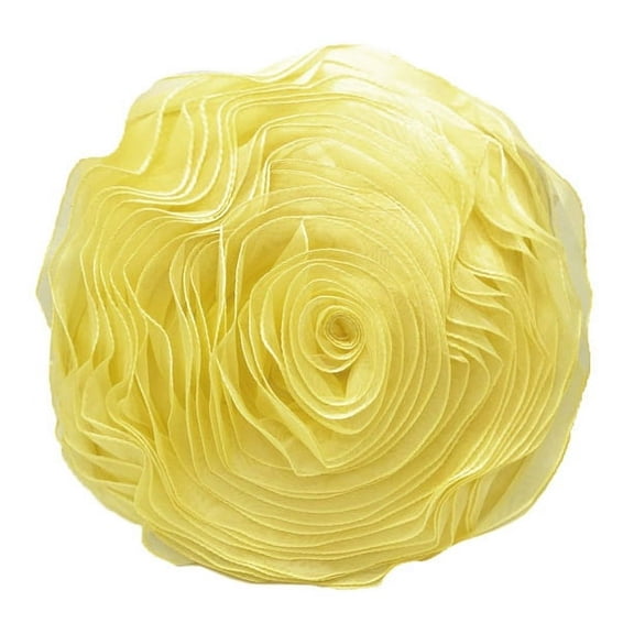 Fennco Styles Hayley Rose Chiffon Flower Decorative Filled Throw Pillow 16-Inch Round - Yellow Floral Accent Pillow for Home, Couch, Bedroom, Living Room, Office Décor