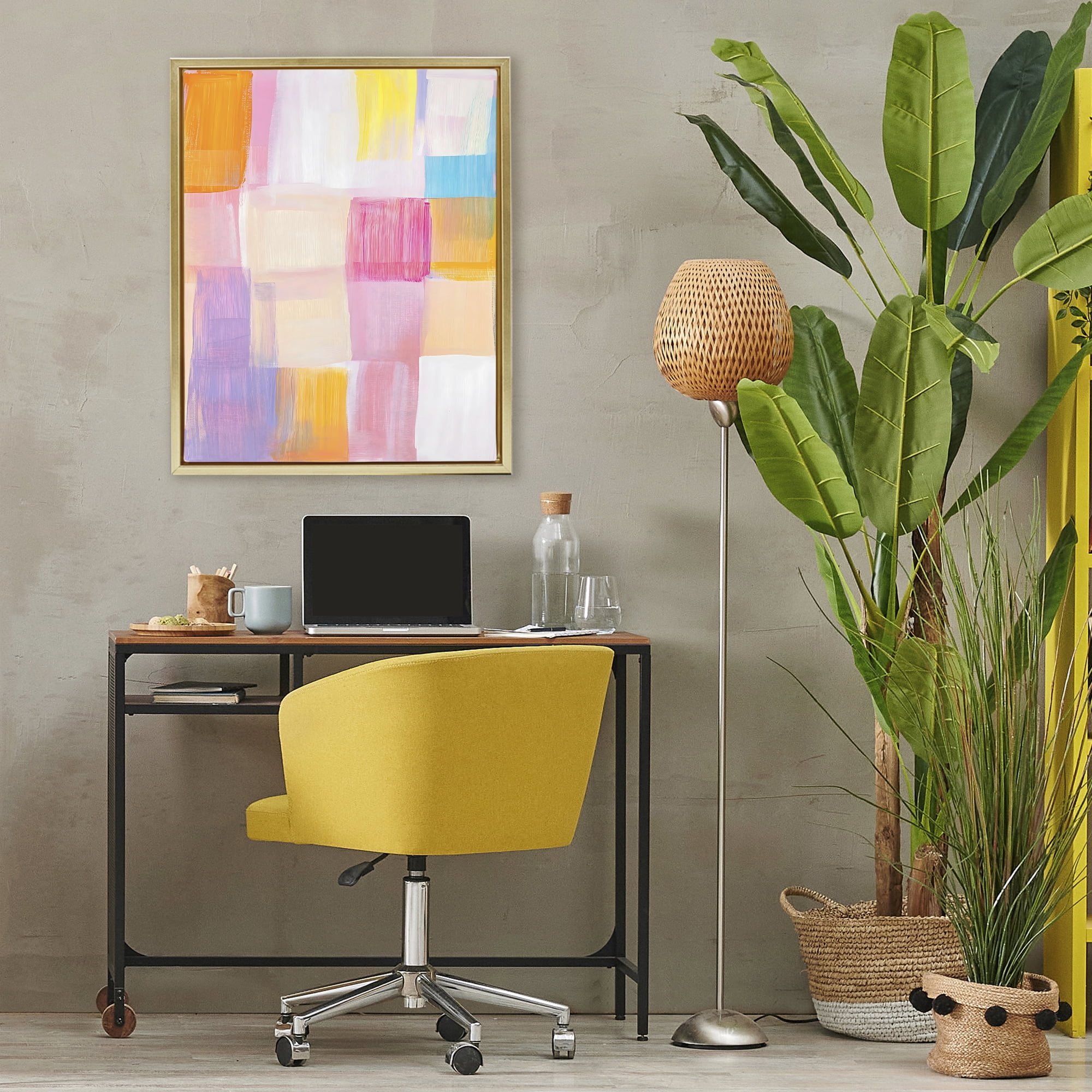 Stupell Industries Abstract Grid Brushstrokes Gold Framed Floater Canvas Wall Art, design by The Prints Vibe