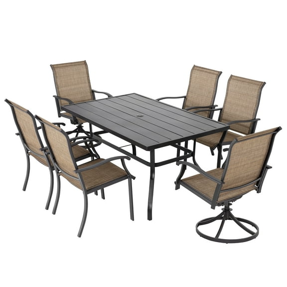 Nuu Garden 7-Piece Outdoor Patio Dining Sets, Black and Brown