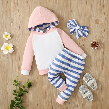 

Hunpta Toddler Baby Boys Girls Outfits Hoodie Sweatshirt Tops Striped Pants With Hairband Clothes Sets 3Pcs