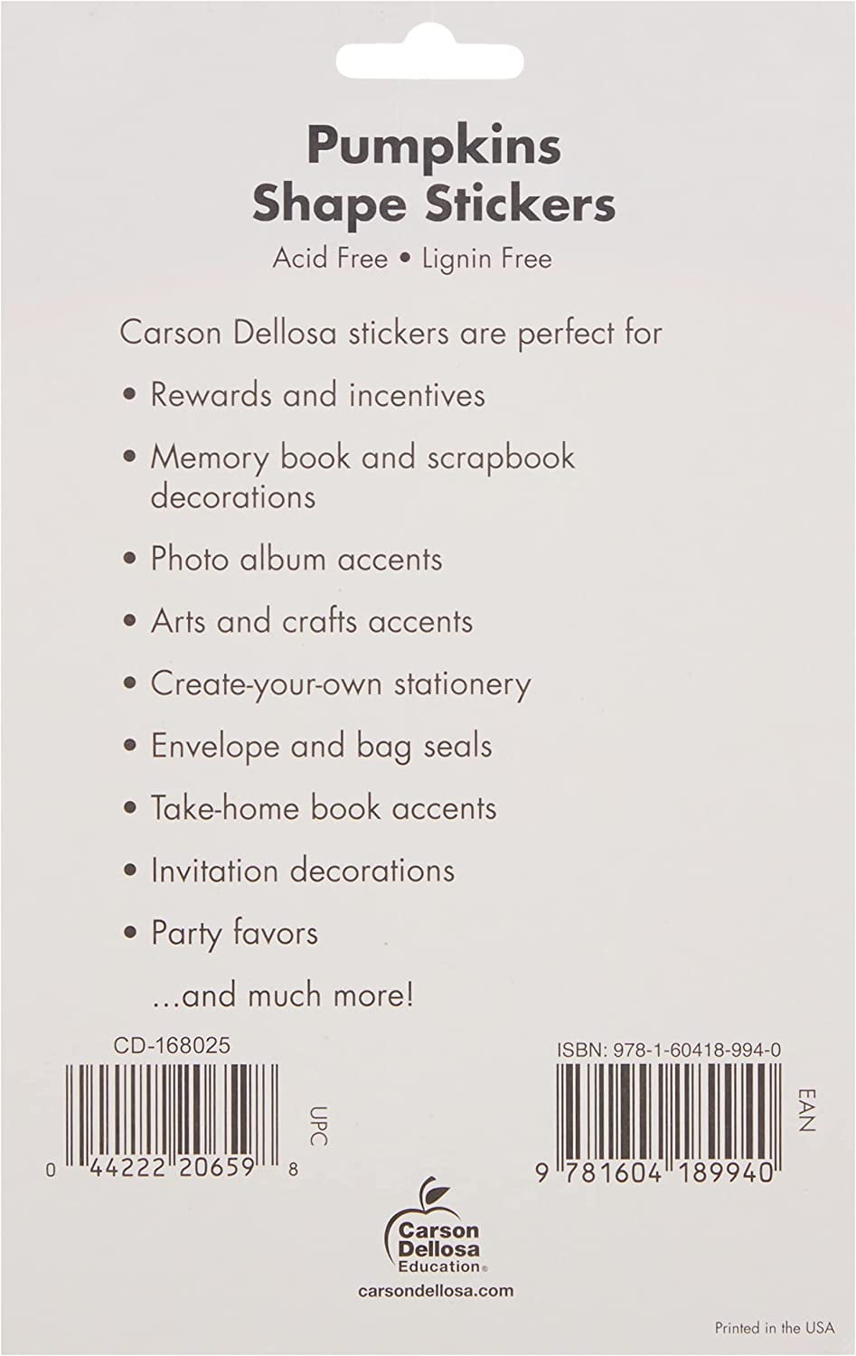 Carson Dellosa Education Pumpkins Shape Stickers (96)