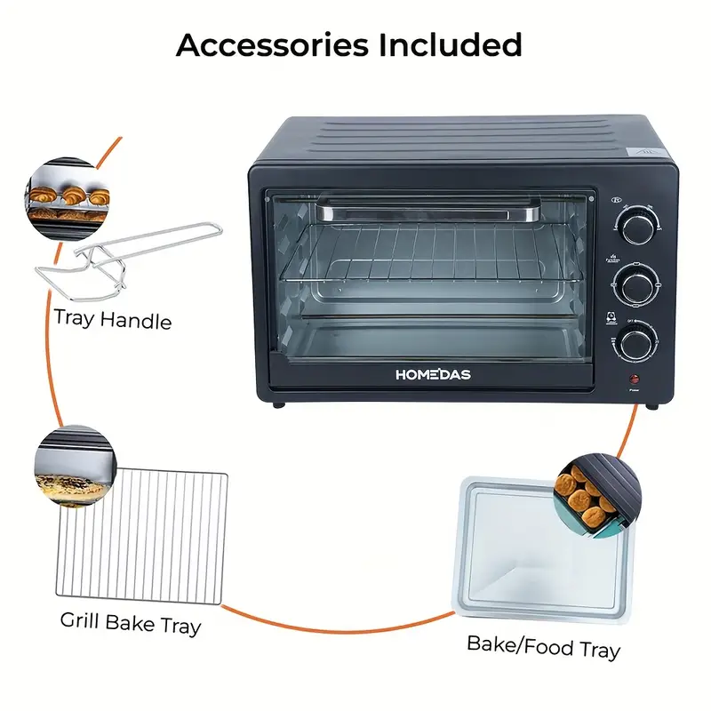DASNITE 1600W 38 Qt  Toaster Oven - Oil-Less Cooking,Adjustable Temperature Control,Timer Stainless Steel Countertop With Rapid Heat Circulation,Even Cooking,Healthy Meal Preparation