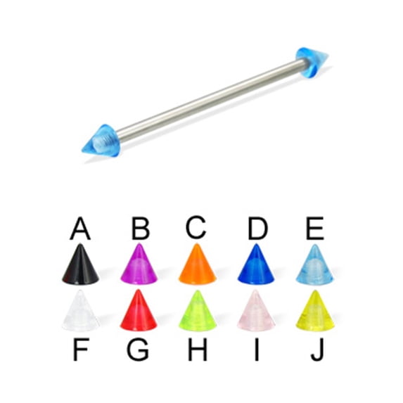 Long Barbell (Industrial Barbell) With UV Cones, 12 Ga,2" (51Mm) Long,Clear - F