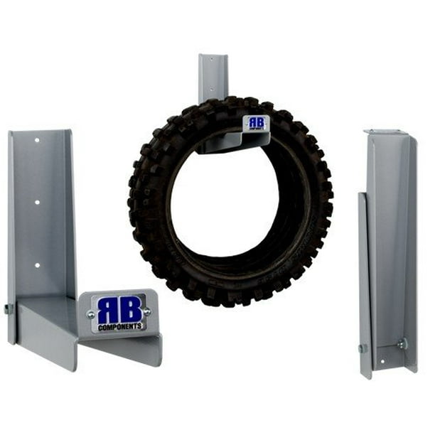 RB Components Aluminum Wall Mount Folding Motorcycle Tire Hook Silver