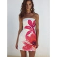 thumbnail image 2 of Women Tropical Summer Dress Strapless Floral Midi Tube Bodycon Party Clubwear Rose Red L, 2 of 5