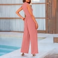 thumbnail image 5 of qolati Womens Summer Jumpsuits Dressy Casual One-Piece Overalls Outfits Elegant Sleeveless Mock Neck Wide Leg Pants Rompers with Pockets, 5 of 9