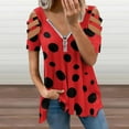 thumbnail image 2 of Coccinellidae Ladybirds Beetles Ladybugs Insects Pattern Womens Summer V Neck Zipper Top Short Sleeve T Shirt Off Shoulder Top Casual Classy Loose Shirts, 2 of 7