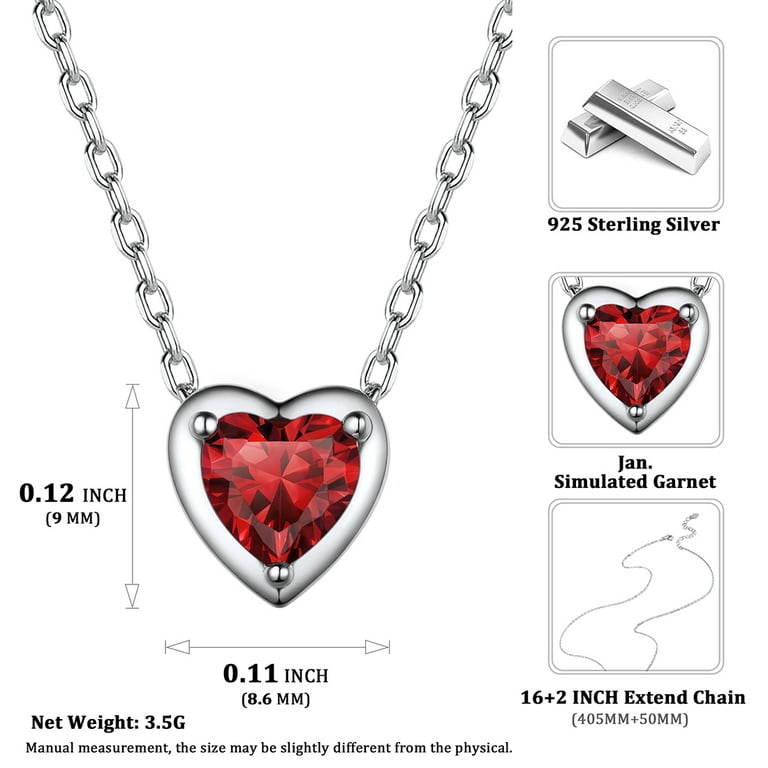 ChicSilver Love Heart Pendant Necklace Tiny Red Garnet January Birthstone Necklace 925 Sterling Silver Necklace Jewelry Gifts for Women